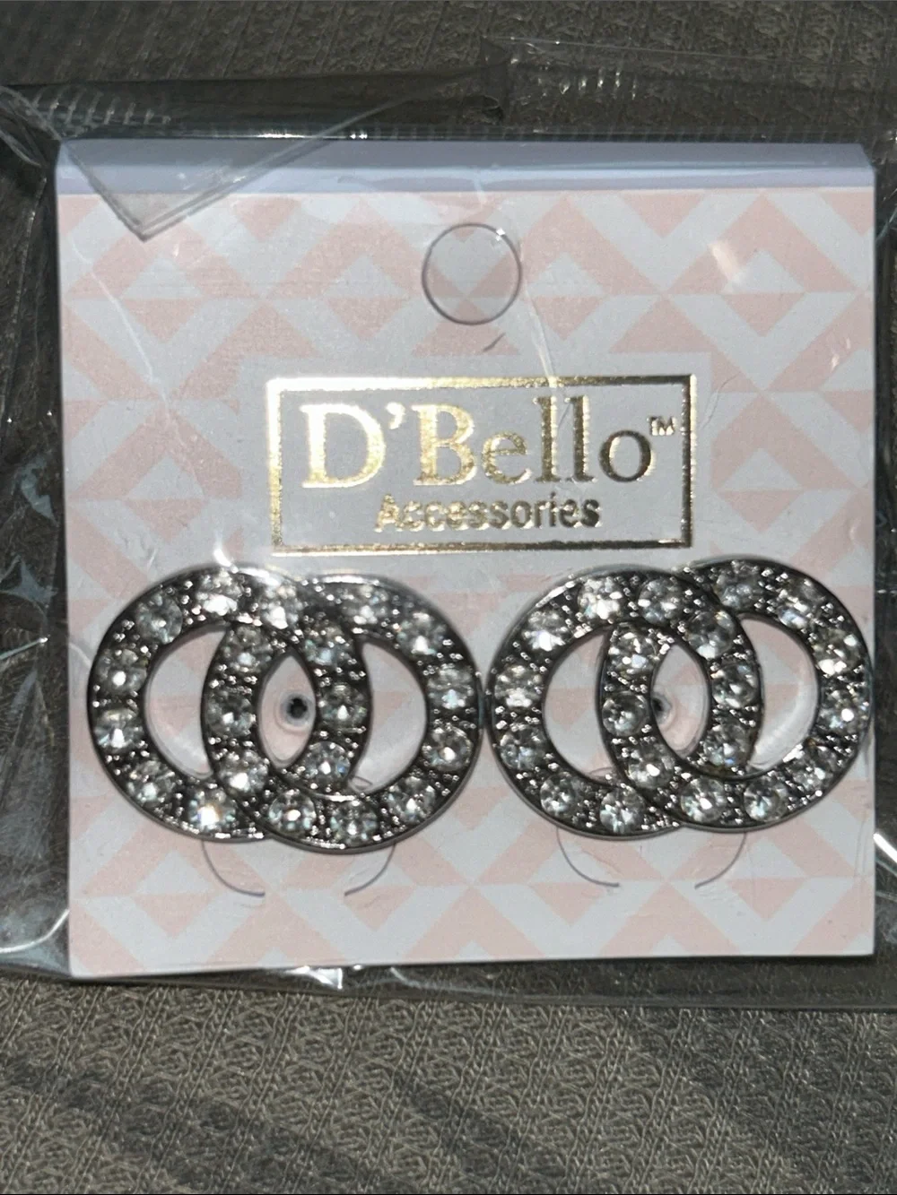 D'Bello Crystal Interlocking Circle Stud Earrings - Silver
